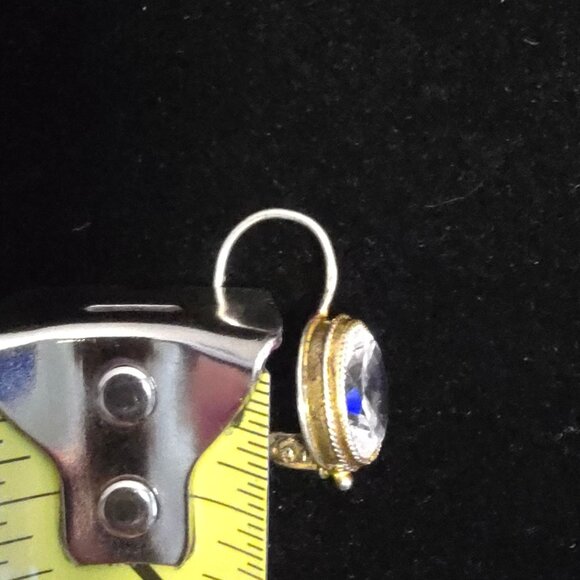 Gold-Tone 925 Sterling Silver Oval Crystal Dangle Earrings Lever back - Picture 11 of 11